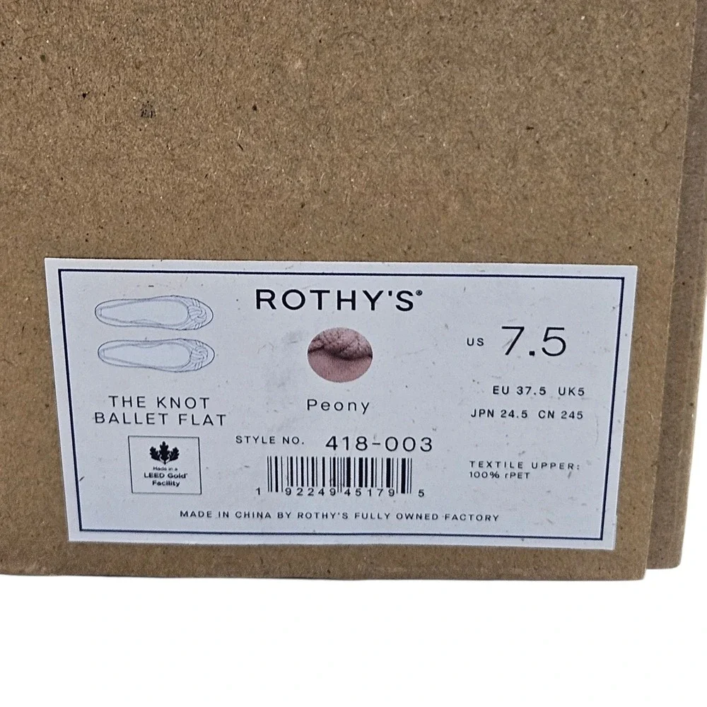Rothy's The Knot Point Flats Womens 7.5 Pink Peony Knit Pointed Toe‎ Sustainable
